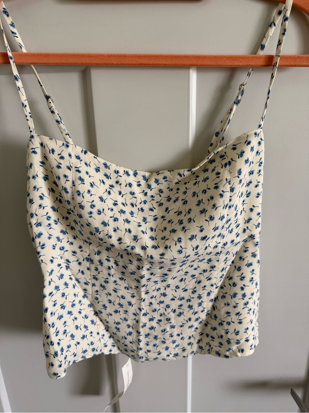 Reformation White Floral Square-Neck Cami Top with Blue Print - Picture 4 of 4